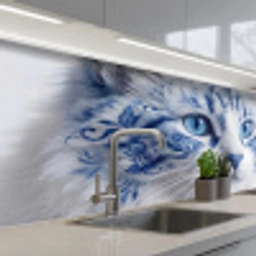 Kat - Patroon - Blauw keuken achterwand 2 middel -3d_schuin