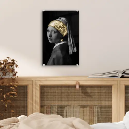 Meisje met de parel - Johannes Vermeer - Goud plexiglas 5mm klein -sfeer4
