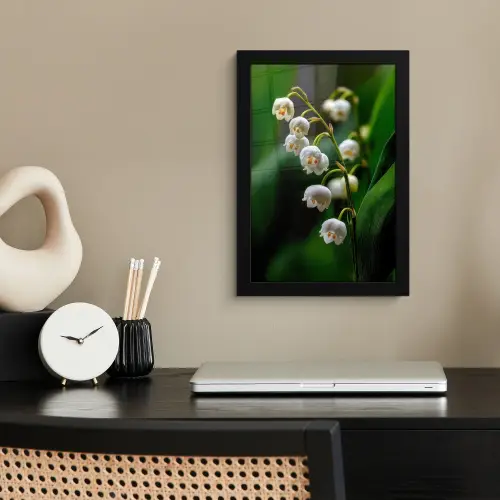 Bloemen - Wit - Bladeren - Lelietjes fotolijst zwart zonder passe partout klein -sfeer1
