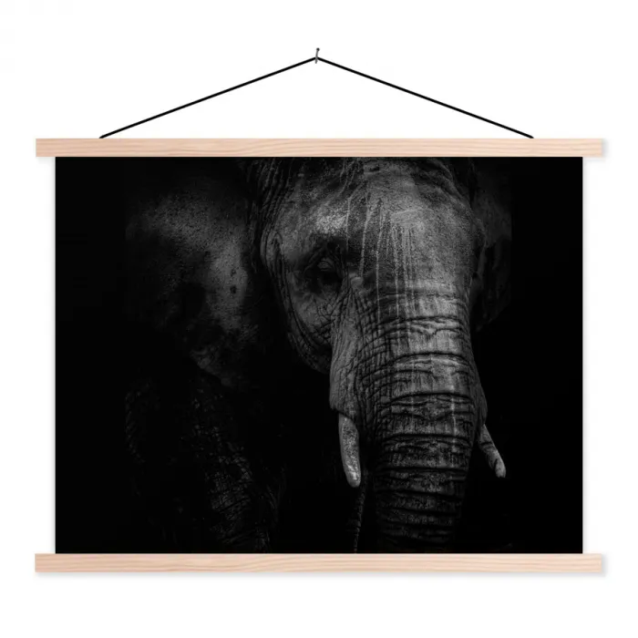 Olifant - Dier - Portret textielposter latten blank klein -3d