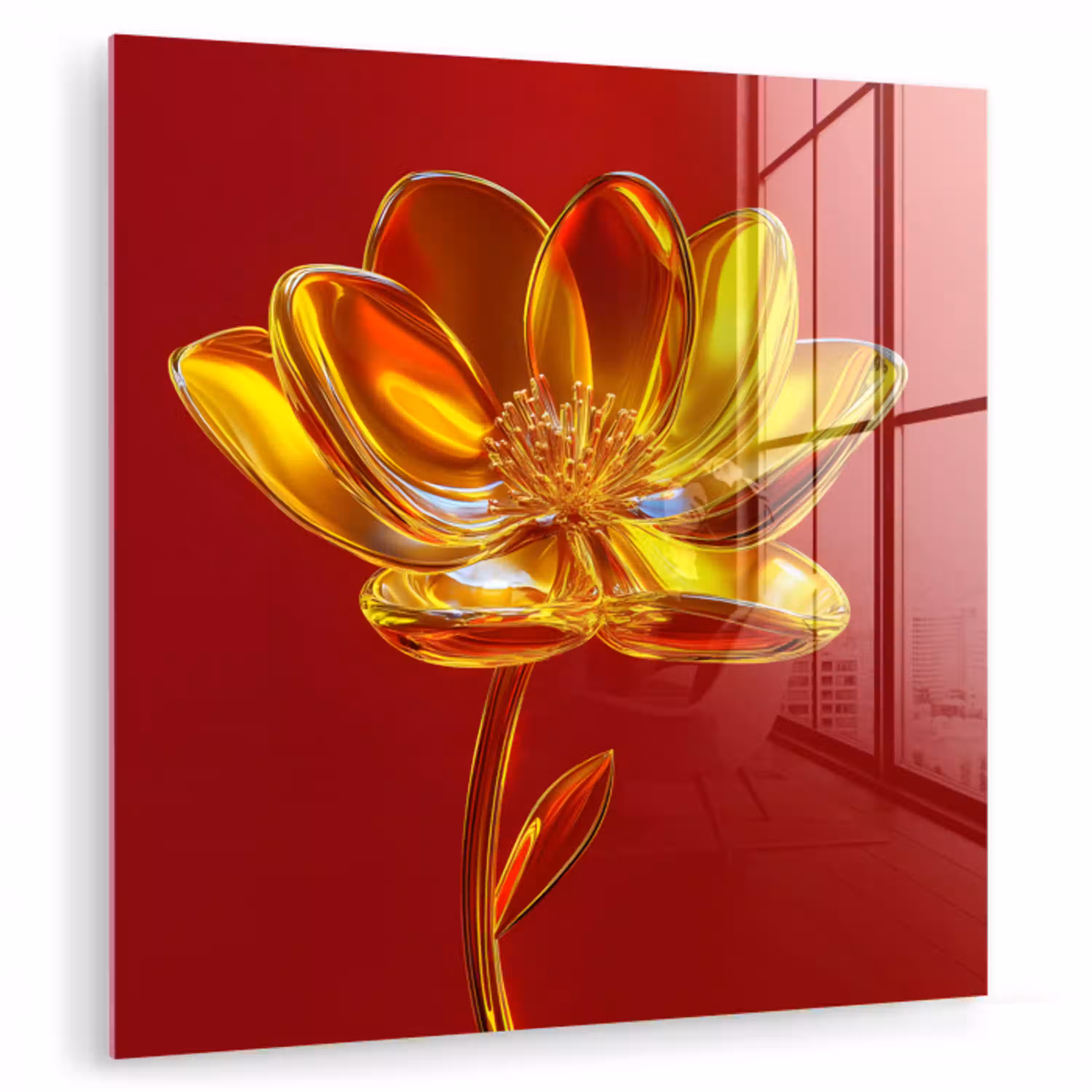 Bloem - Goud - Glazen plexiglas 5mm klein -zzzproduct_nieuw