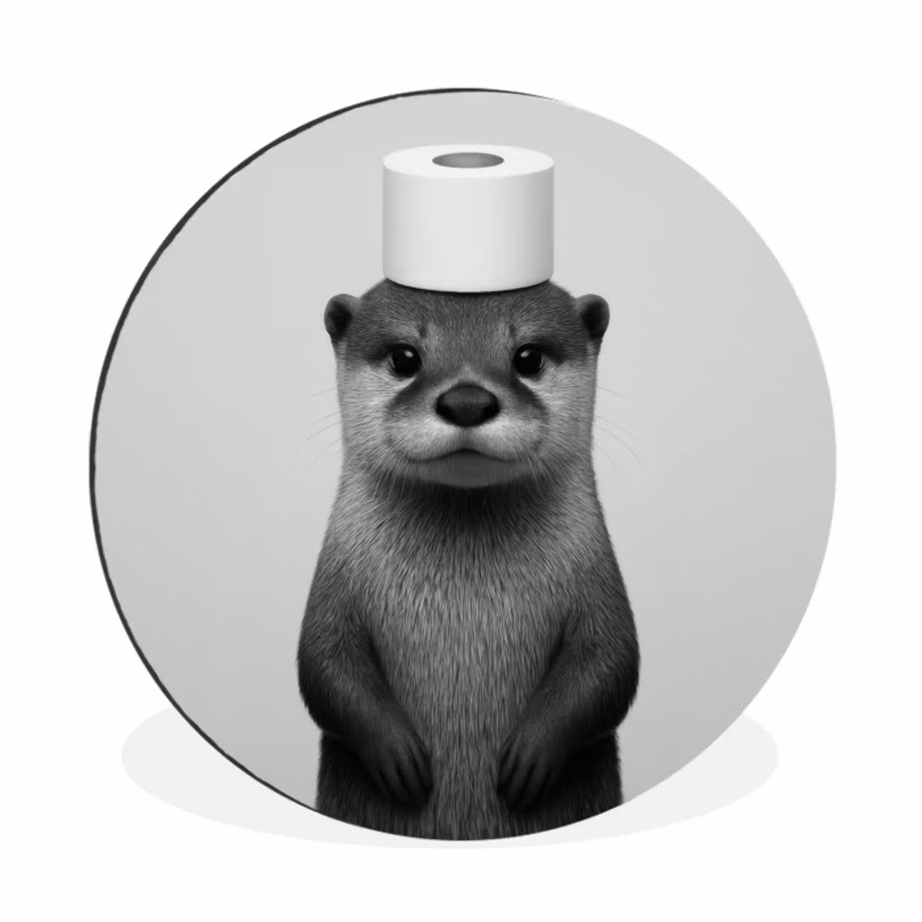 Otter - WC rol - Zwart - Wit Wandcirkel aluminium klein -3d
