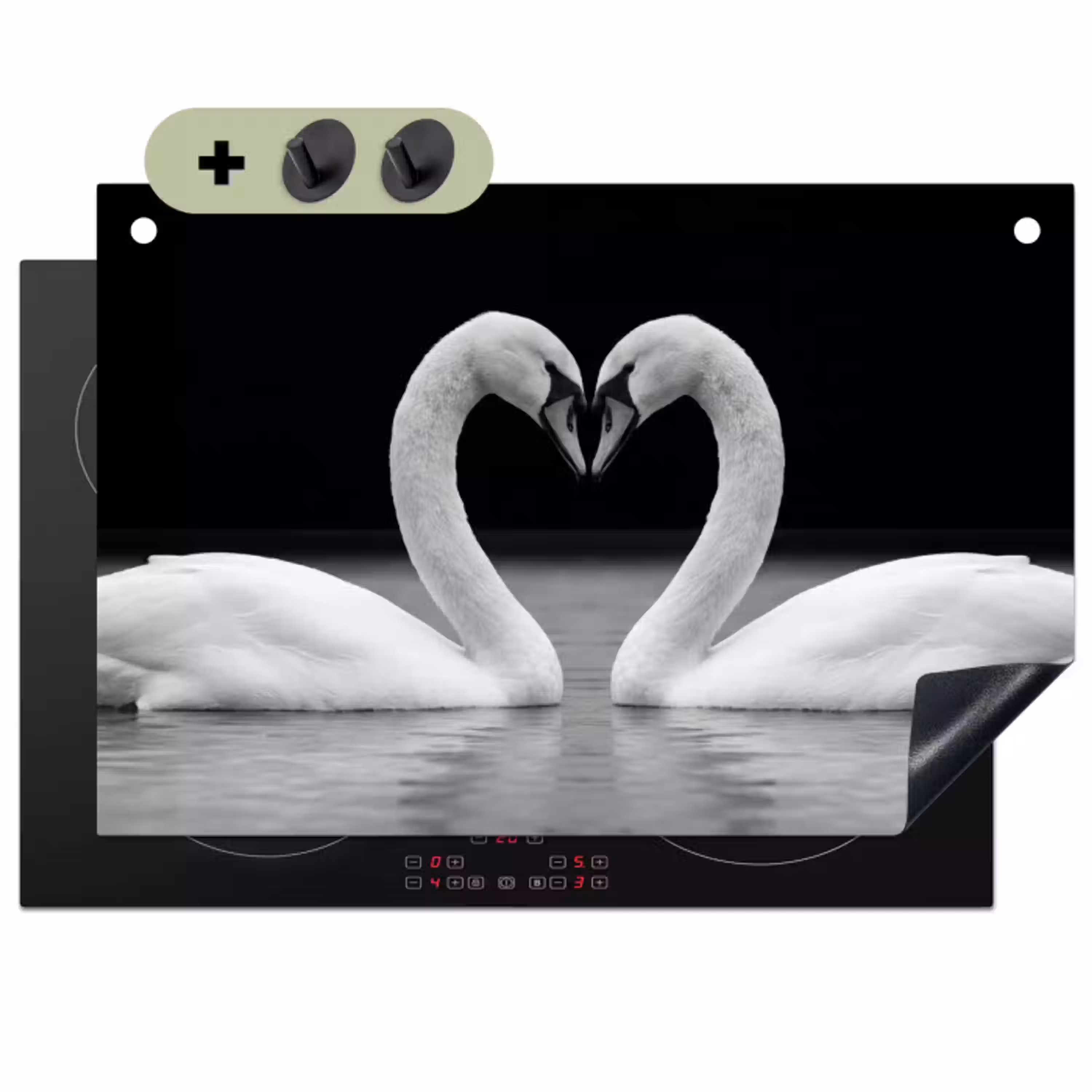 Zwanen - Hart - Zwart - Wit Inductie beschemer met haakjes klein -3d