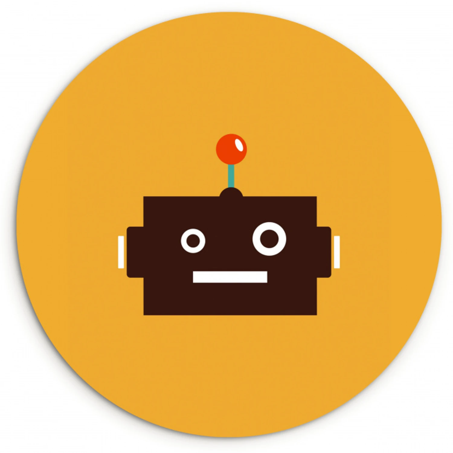 Robot - Gezicht - Antenne - Geel - Jongens - Kind Wandcirkel kunststof plaat 5mm dik klein -3d