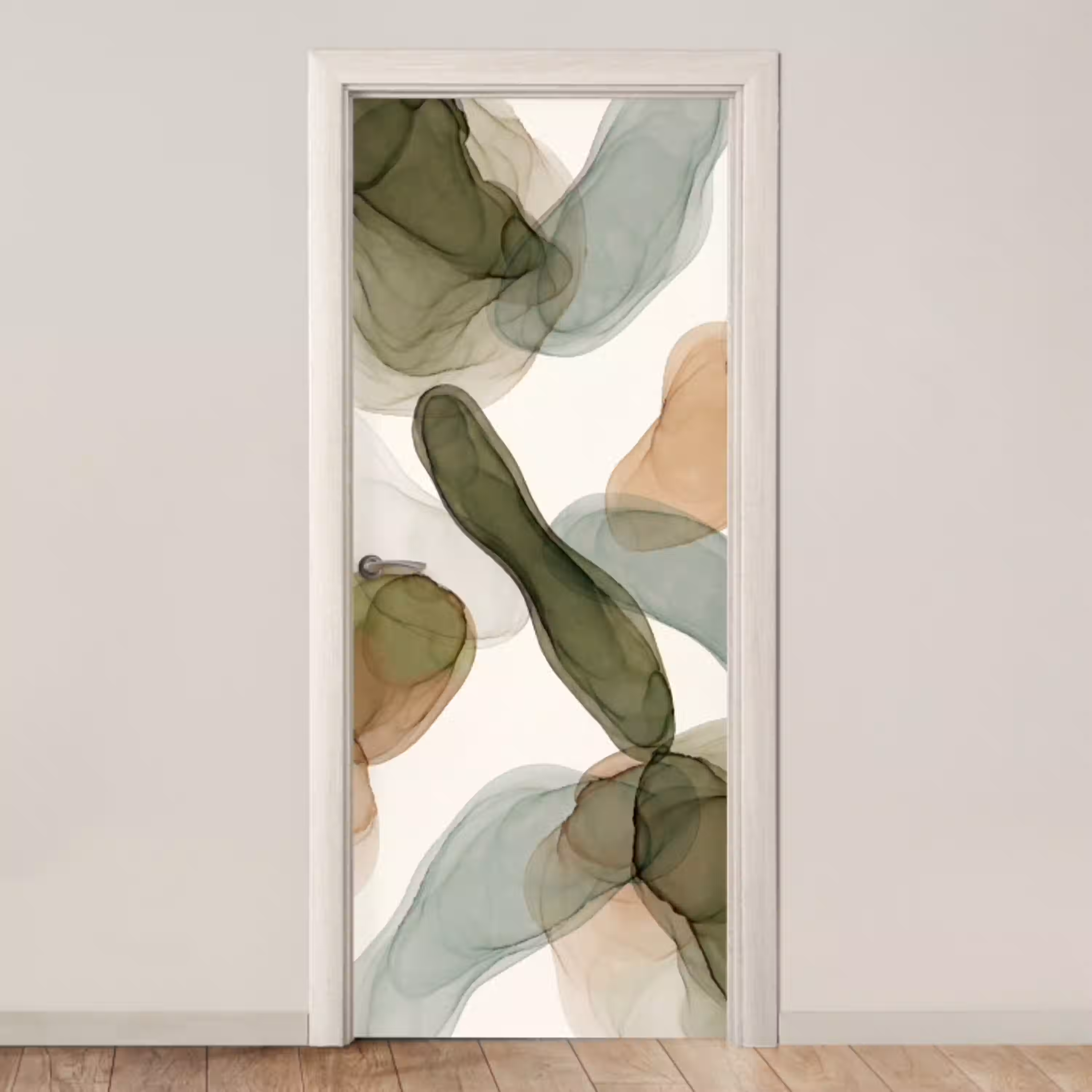 Abstract - Vormen - Modern - Kunst - Groen - Bruin deurposter klein -3d_beige