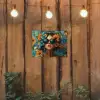 Vrouw - Bloemen - Oranje - Blauw - Modern tuinposter los doek klein -sfeer1