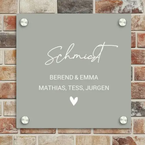 Effen lichtgrijs - Sierlijk Naambord Vierkant klein -sfeer2