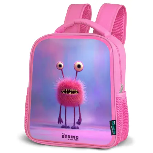 Roze harig monster met grote ogen Kinderrugzak - Roze middel -schuin