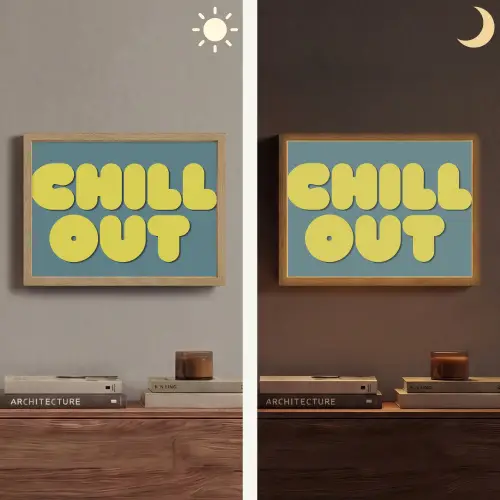 Chill out - Geel - Blauw Light Box met batterij (Wandlamp) middel -sfeer3