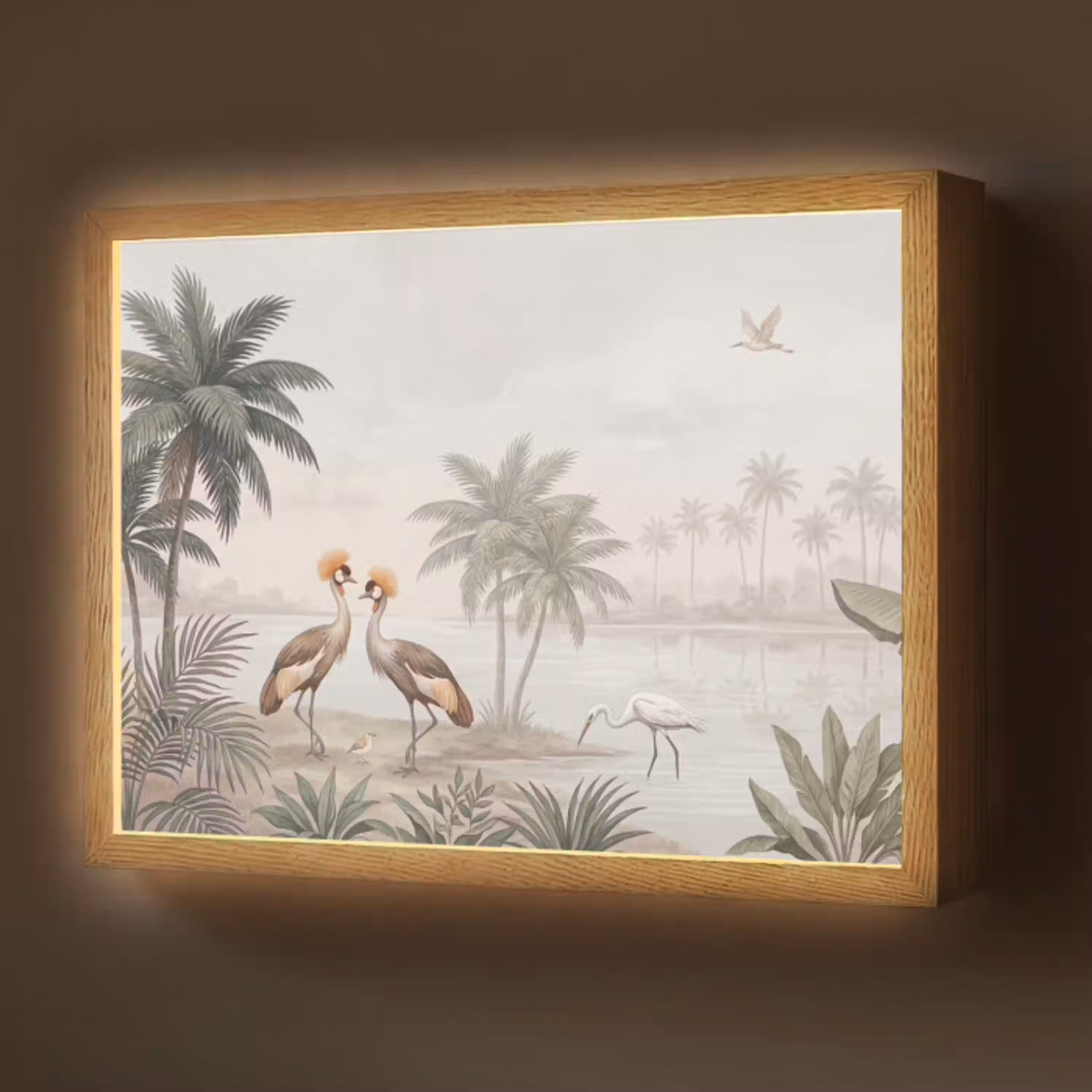 Kraanvogels - Palmbomen - Tropisch Light Box met batterij (Wandlamp) middel -z3d_website