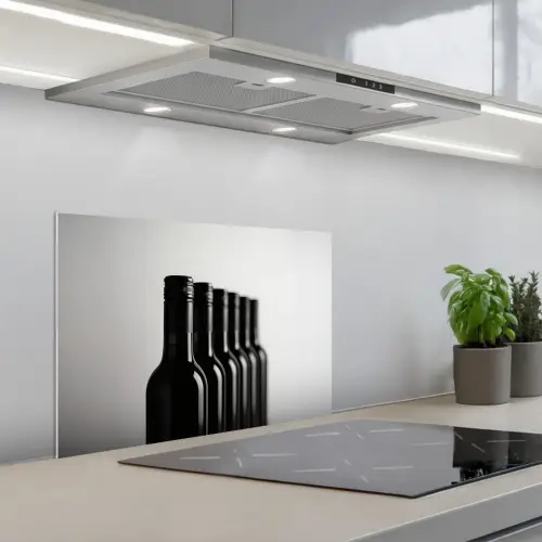 Wijnflessen - Zwart - Minimalistisch keuken achterwand spatscherm klein -3d_schuin