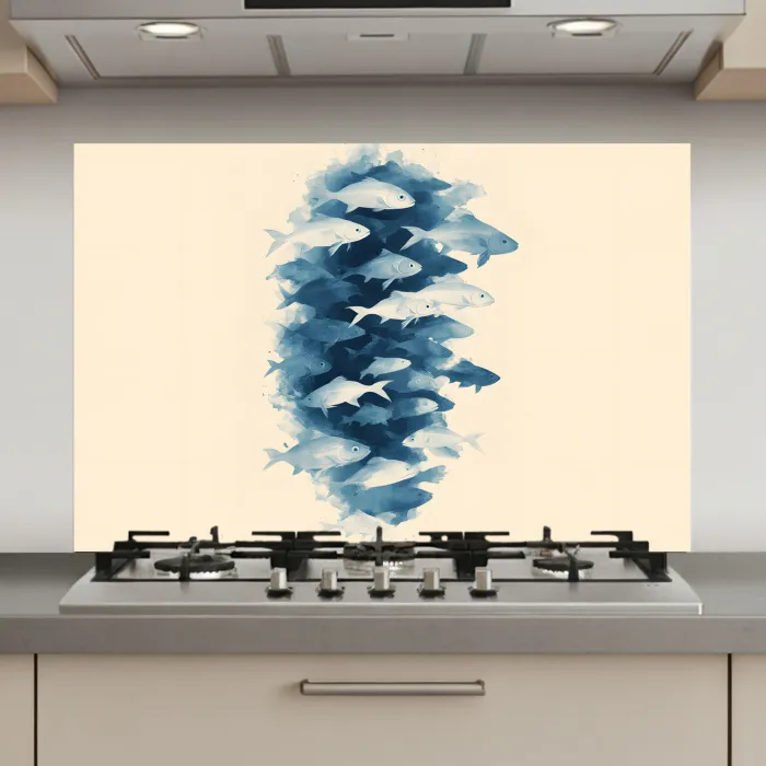 Vissen - Minimalistisch - Blauw keuken achterwand spatscherm klein -3d_website
