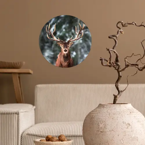 Hert - Winter - Sneeuw - Bos - Natuur - Dier Wandcirkel behangsticker klein -sfeer1
