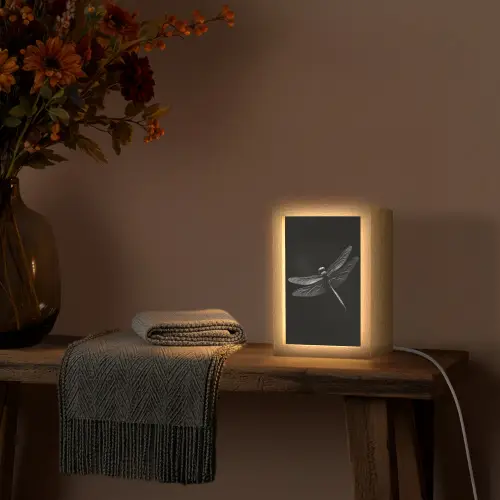 Libelle - Dieren - Zwart - Insect Light Box met kabel (Tafellamp) klein -sfeer4
