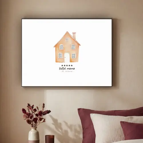 Oranje - Huisje - Quote - Hotel Textielframe zwart klein -sfeer1