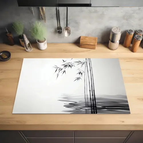 Bamboestammen - Water - Minimalistisch - Wit Inductie beschermer vinyl 3mm klein -sfeer5