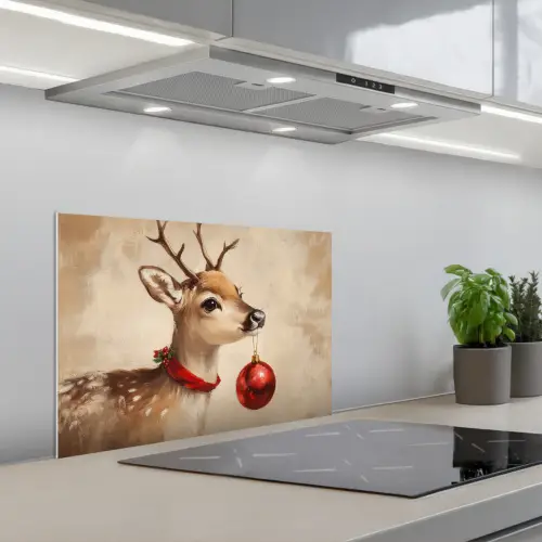 Kerst - Hert - Gewei - Kerstbal - Rendier keuken achterwand spatscherm klein -3d_schuin