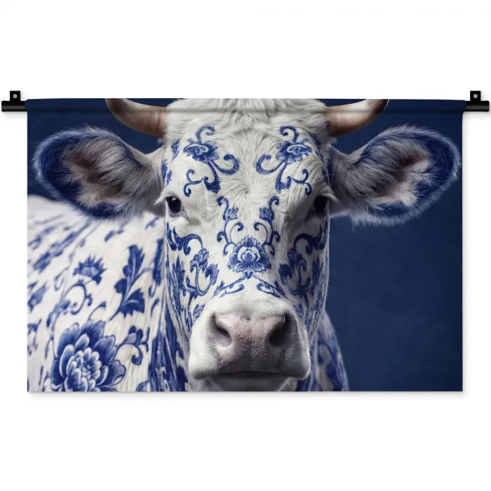Koe - Delfts - Blauw - Artistiek Wandkleed katoen klein -zz3d