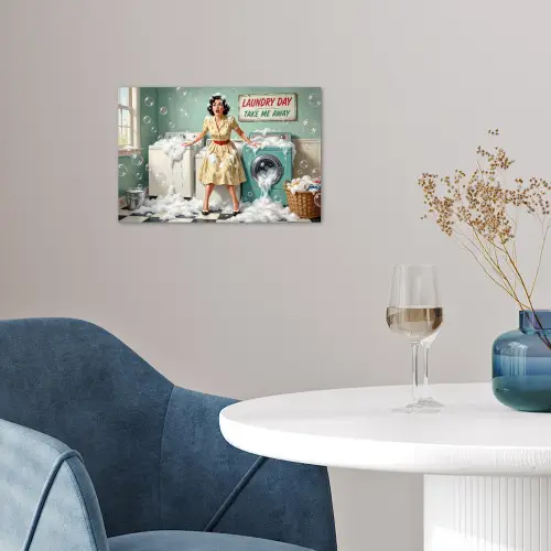Retro - Blauw - Vrouw poster papier klein -sfeer3