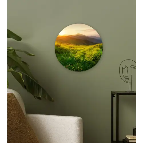 Gras - Heuvels - Zon - Natuur - Landschap Wandcirkel kunststof plaat 5mm dik klein -sfeer3