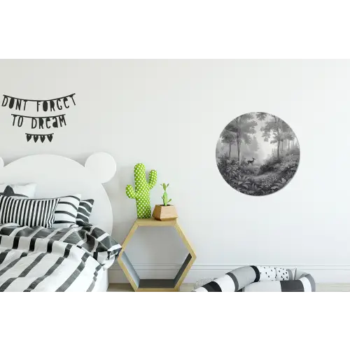 Bos - Hert - Zwart - Wit Wandcirkel aluminium klein -kinderkamer