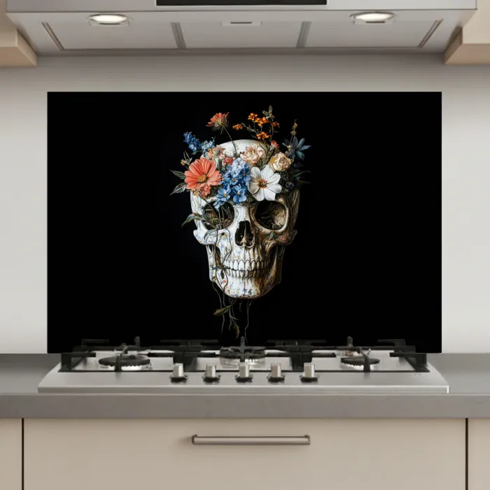 Bloemen - Schedel - Kleurrijk keuken achterwand spatscherm klein -3d_website