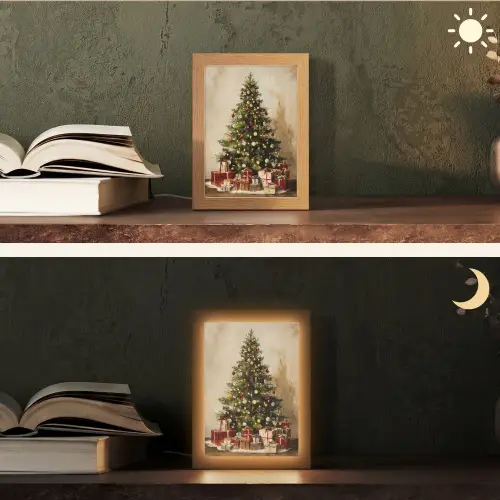 Kerstboom - Versierd - Kleurrijk Light Box met kabel (Tafellamp) klein -sfeer3
