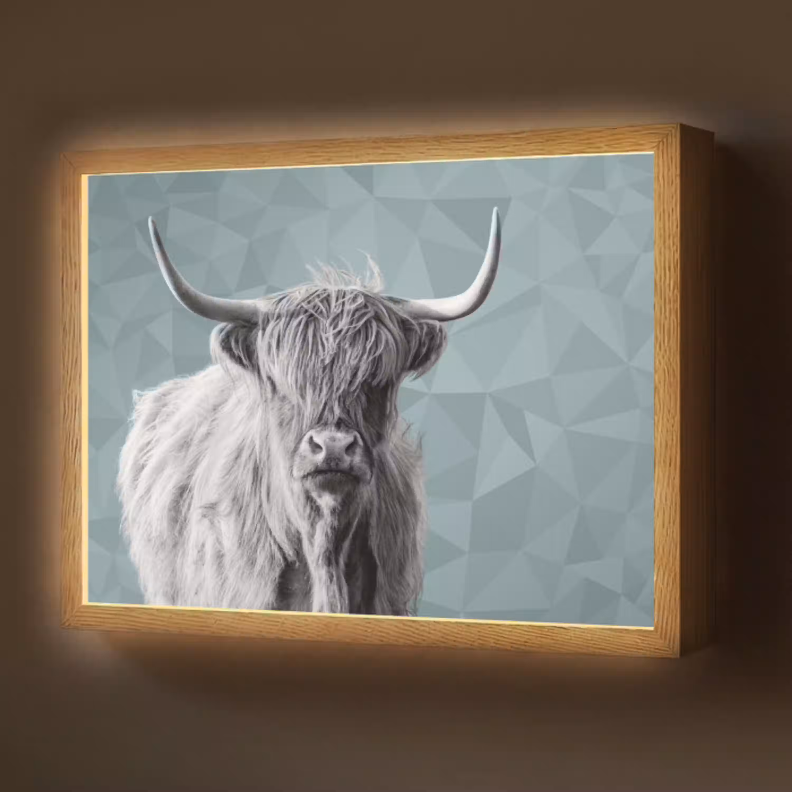 Schotse hooglander - Zwart wit - Patroon - Driehoek Light Box met batterij (Wandlamp) middel -z3d_website