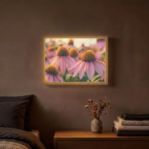Bloemen - Paars - Bijen Light Box met batterij (Wandlamp) middel -sfeer4