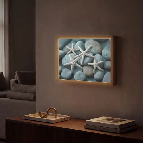 Zeesterren - Stenen - Wit Light Box met batterij (Wandlamp) middel -sfeer1
