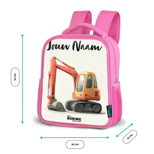 Graafmachine - Getekend - Oranje Kinderrugzak - Roze middel -productfoto_formaten