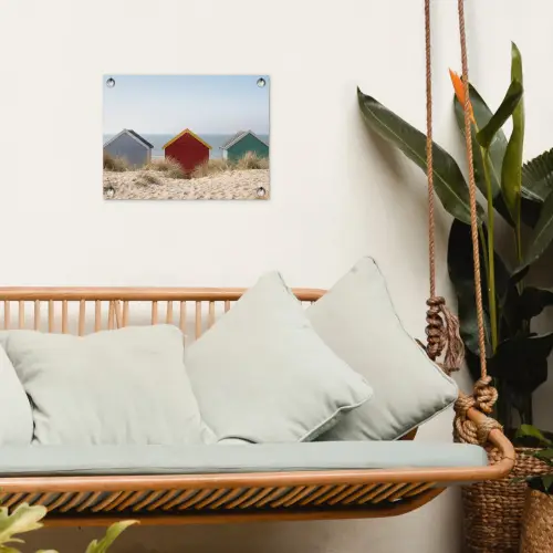 Strand - Huisjes - Kleurrijk - Duinen tuinposter los doek klein -sfeer7