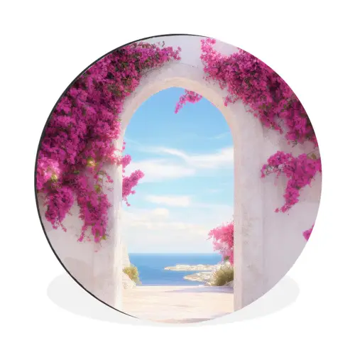Zee - Roze - Bloemen - Poort Wandcirkel aluminium klein -3d
