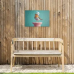 Roodborstje - Vogel - Koksmuts - Sokkel Tuinposter op houten frame 2 cm dik klein -sfeer4