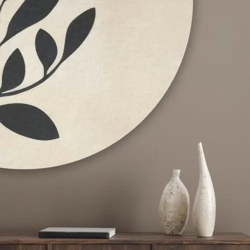 Minimalistisch - Tak - Bladeren - Zwart Akoestische PET Vilt - Rond klein -sfeer5_closeup