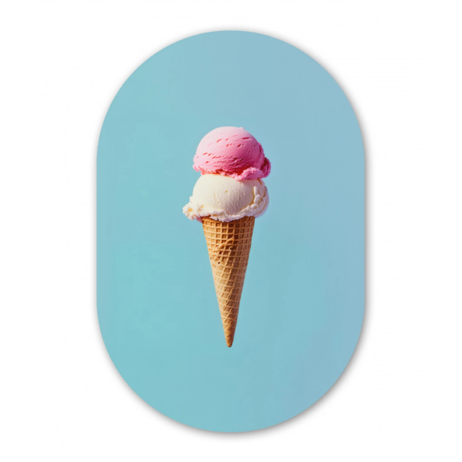 Bolletjes - Schepijs - Hoorntje - Blauw Wandcirkel Ovaal Glas middel -3d