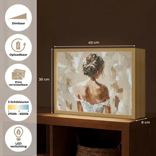 Vrouw - Verf - Abstract - Beige - Modern Light Box met batterij (Wandlamp) middel -USP_websiteoverzichtNL