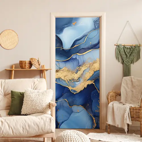 Marmer - Blauw - Goud - Abstract deurposter klein -sfeer2