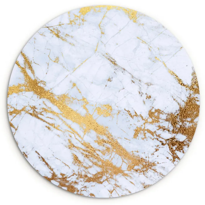 Marmer - Goud - Wit - Luxe - Marmerlook - Glitter Wandcirkel kunststof plaat 5mm dik klein -3d