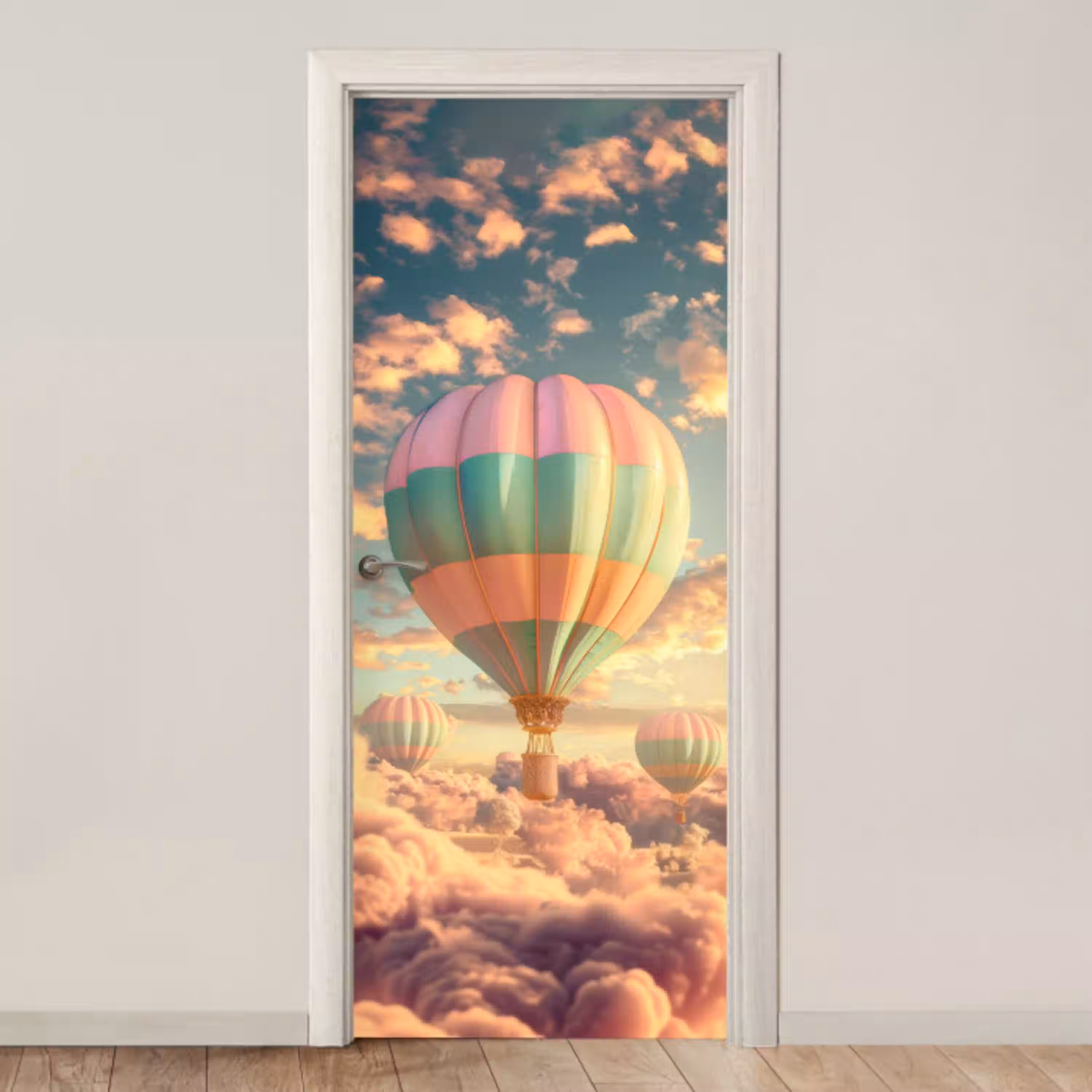 Luchtballon - Dromen - Wolken - Lucht deurposter klein -3d_beige