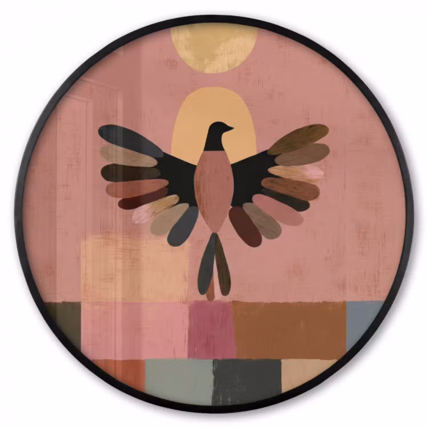 Poster im Rahmen Rund - Illustration - Vogel - Ebenen - Farbenfroh