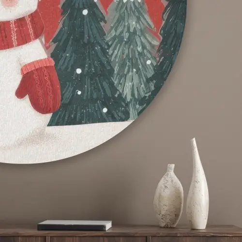 Kerstgroet - Sneeuw - Rood Akoestische PET Vilt - Rond klein -sfeer5_closeup