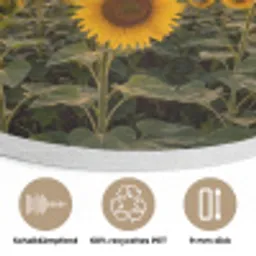Zonnebloemen - Heuvellandschap - Geel Akoestische PET Vilt - Rond klein -closeup_DE