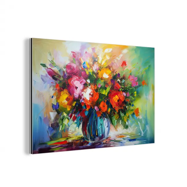 Bloemen - Kleurrijk - Bloempot - Olieverf aluminium wit klein -3d