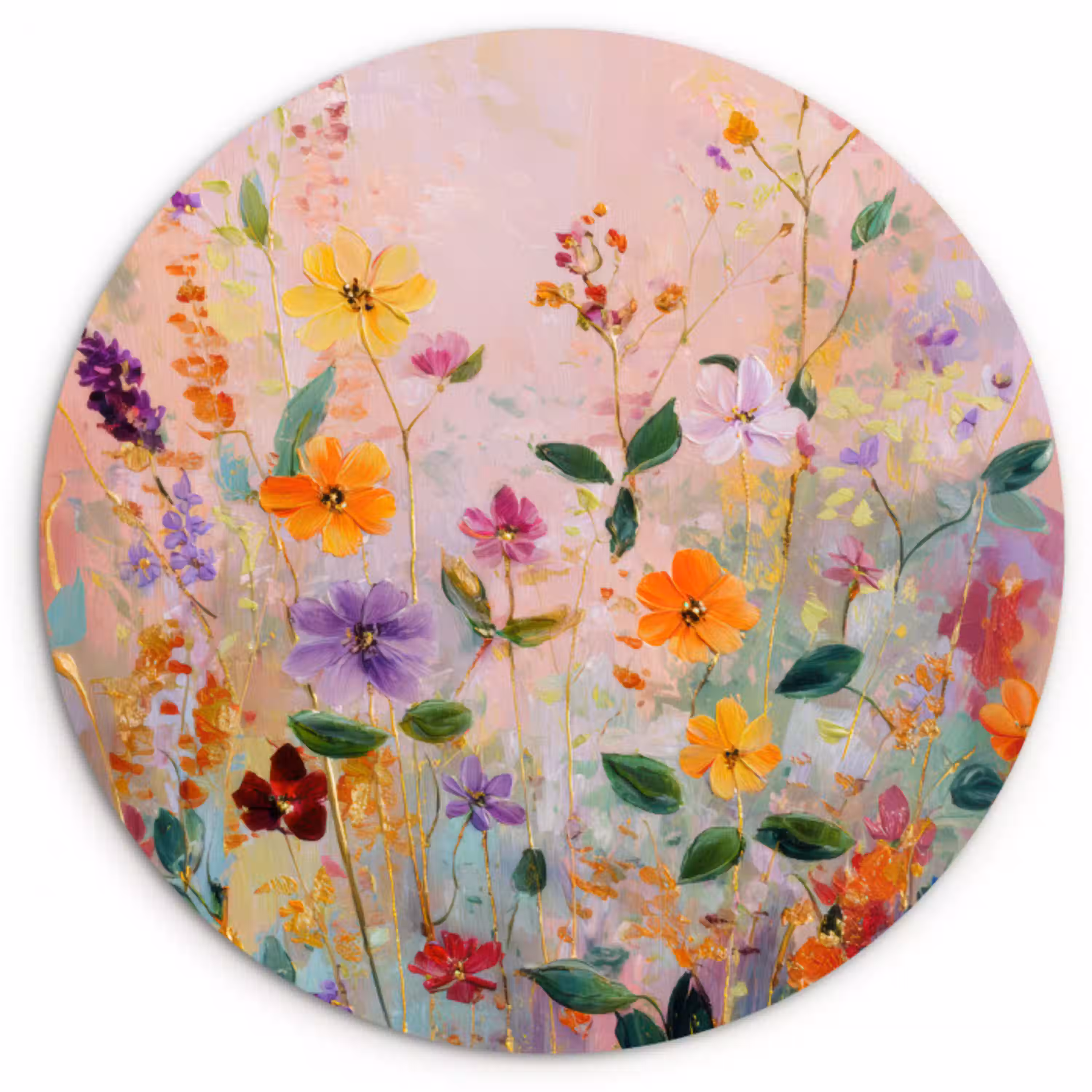 Schilderij - Bloemen - Abstract - Kleurrijk Wandcirkel kunststof plaat 5mm dik klein -3d