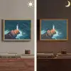 Vuurtoren - Rots - Zee - Golven Light Box met batterij (Wandlamp) middel -sfeer3