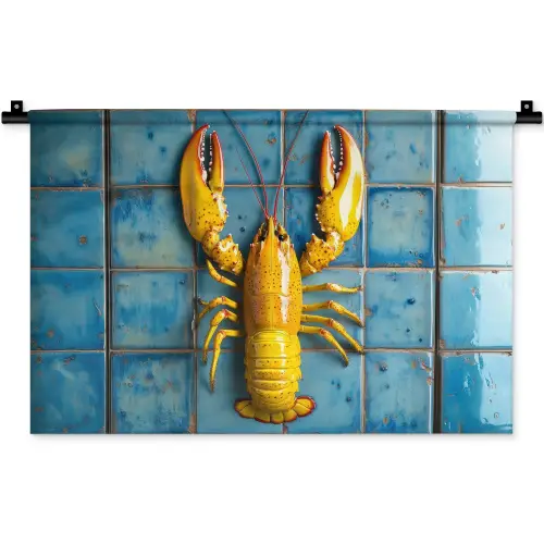 Kreeft - Geel - Blauw - Tegels Wandkleed katoen klein -zz3d