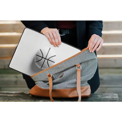 Basketbal - Wit - Schaduw - Lijnen laptophoes neopreen klein -tas