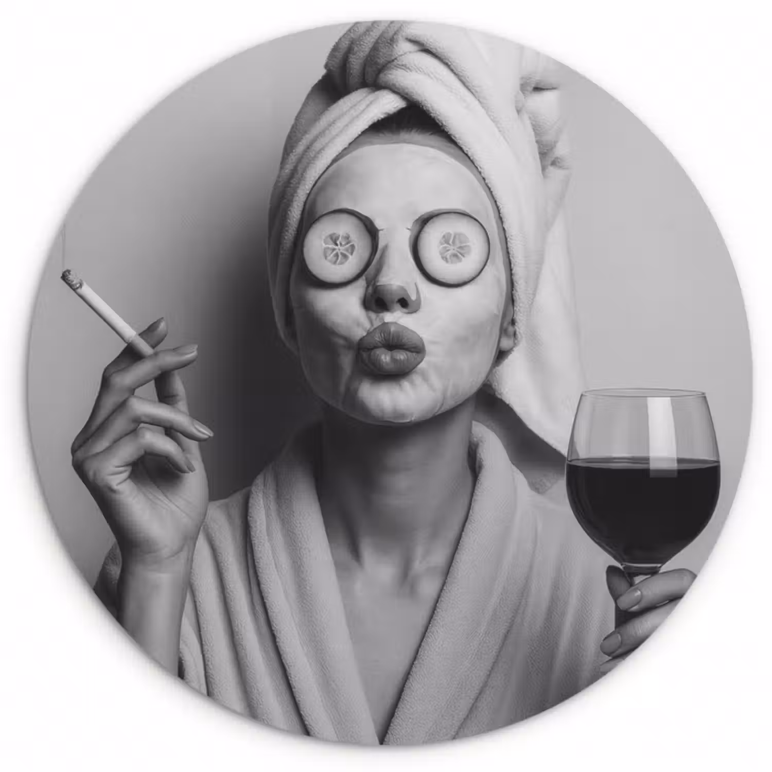 Forexbild Rund - Frau - Maske - Wein - Zigarette