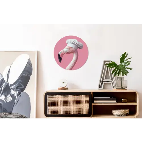 Flamingo - Roze - Koksmuts - Vogel Wandcirkel aluminium klein -kantoor
